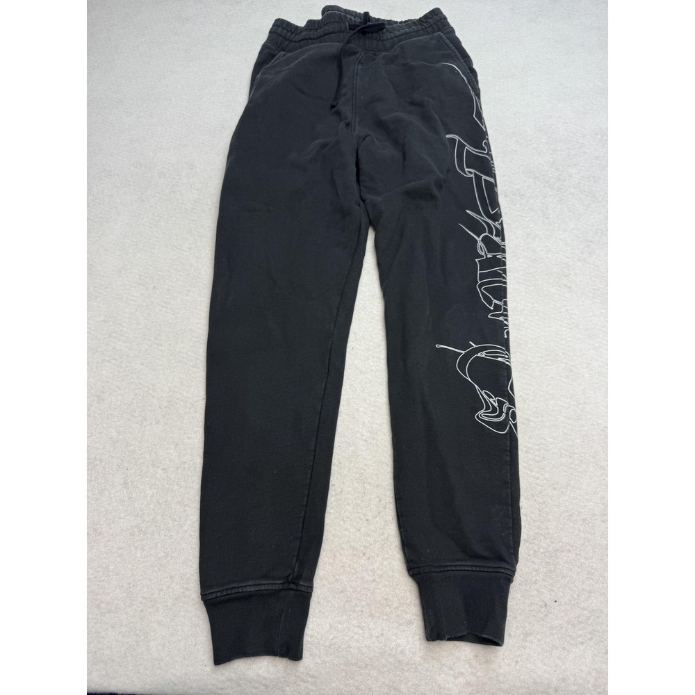 AllSaints Rene Sweatpants Mens Small Black Joggers Drawstring Side Logo Graphic